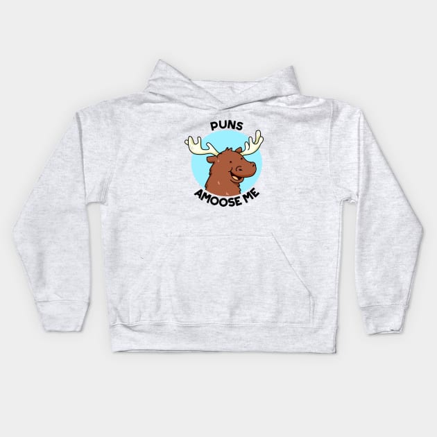 Puns A-moose Me Cute Funny Moose Pun Kids Hoodie by punnybone